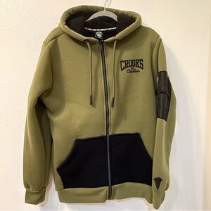 Crooks & Castles Khaki and Black Zip-Up Hoodie